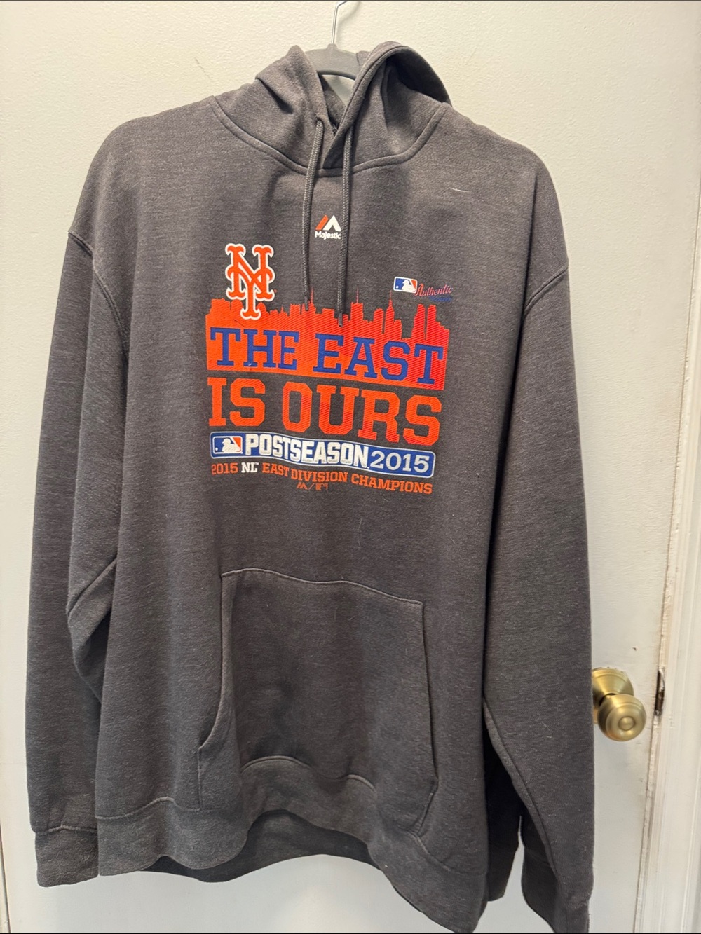 Majestic Gray New York Mets 'The East Is Ours' Hoodie with Orange & Blue Print